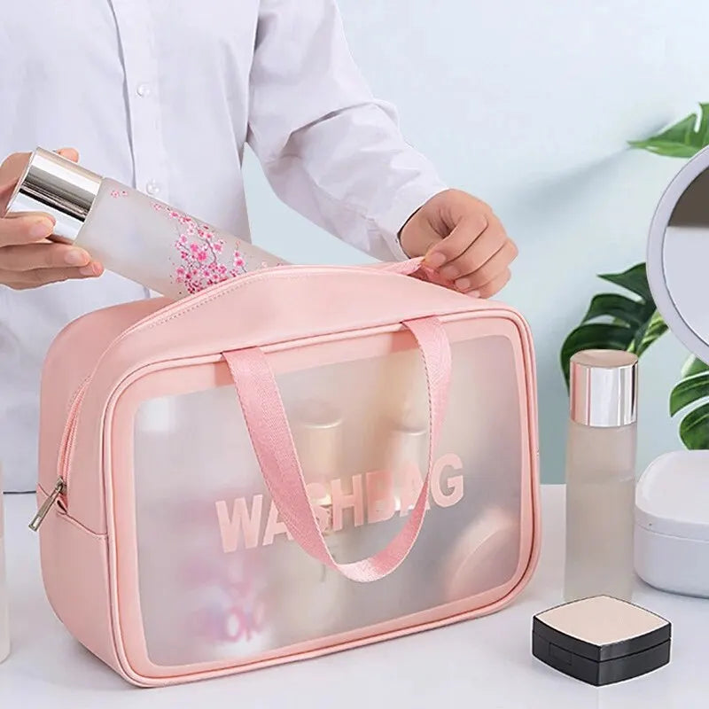 Pu Transparent Three Makeup Toiletries Bag Large Capacity Pvc Semi