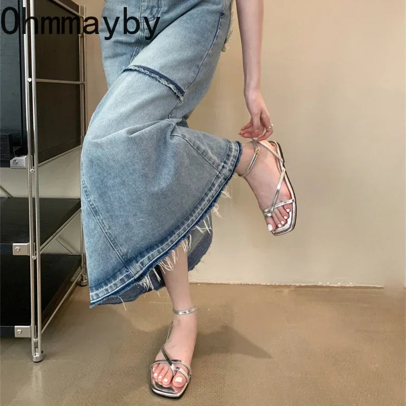 Women's Gladiator Flat Sandals – Open Toe Narrow Band Buckle