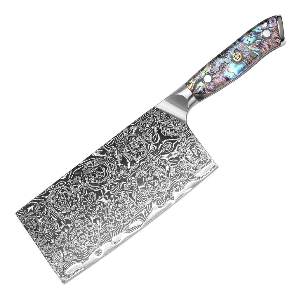67-Layer Damascus Steel Chinese Cleaver – Abalone Handle