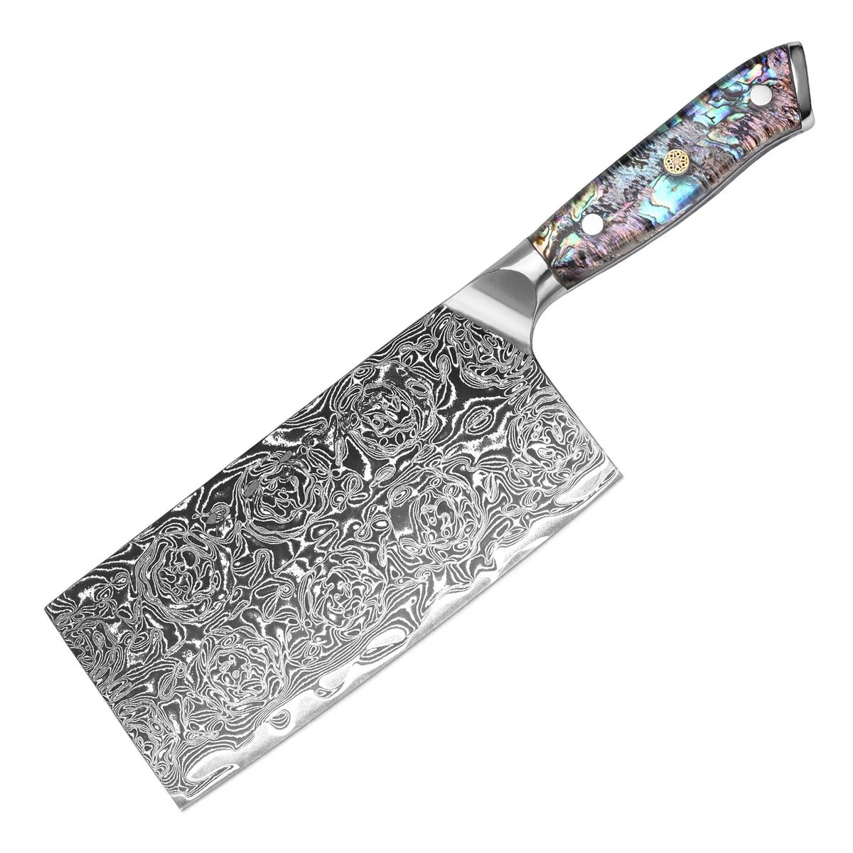 67-Layer Damascus Steel Chinese Cleaver – Abalone Handle