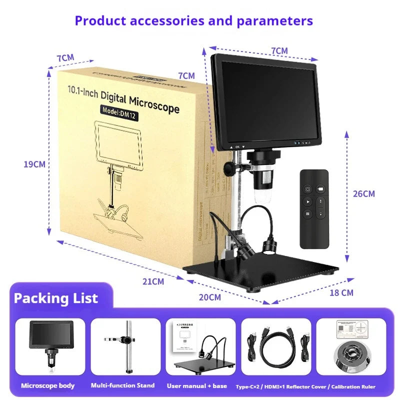 10.1" 1080P IPS Digital Microscope – 500x HD Zoom Screen