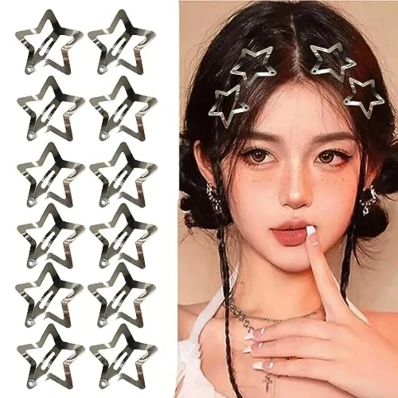 Silver Star Hair Clips – Metal Snap Barrettes & Hairpins for Girls