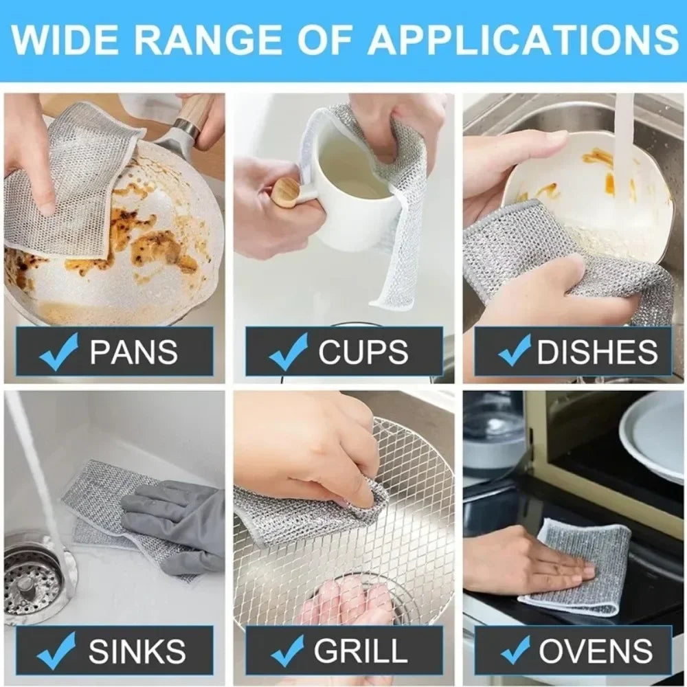 Silver Wire Mesh Cleaning Cloths | Kitchen Scrub Towels 3/5/10 PCS