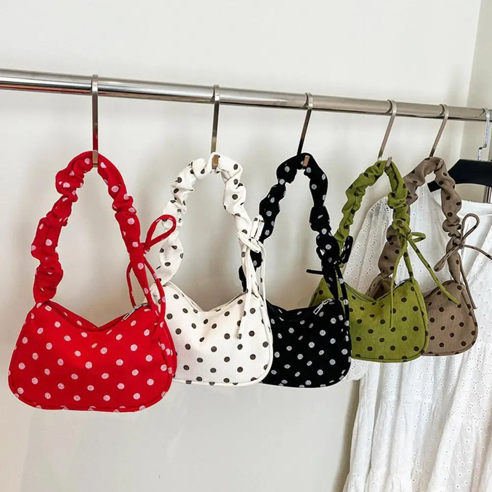 Polka Dot Shoulder Bag – Women's Ruched Strap Retro Hobo Purse