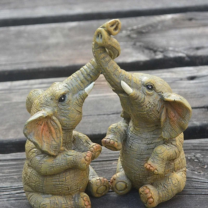 Elephant Couple Figurine – Resin Home Décor Statue Ornament