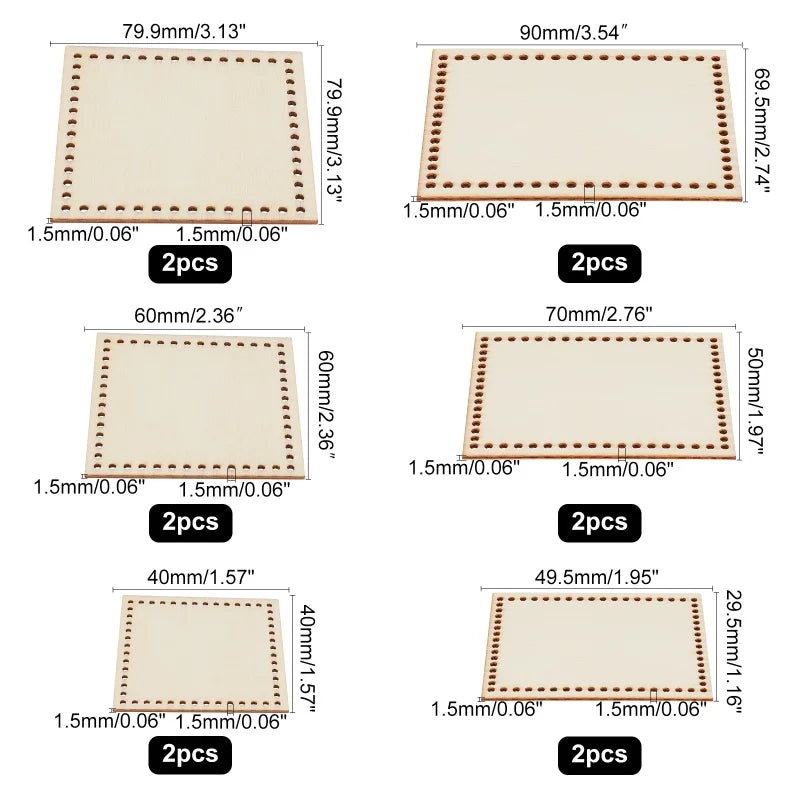 2-Pc Sector Wooden Basket Base | Crochet Bag Bottom 8mm Holes