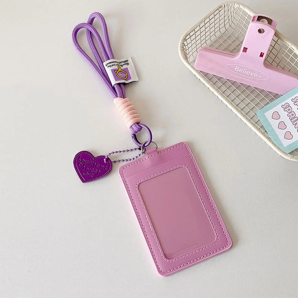 Double Slot Card Holder Keychain with Heart Charm | PU Leather
