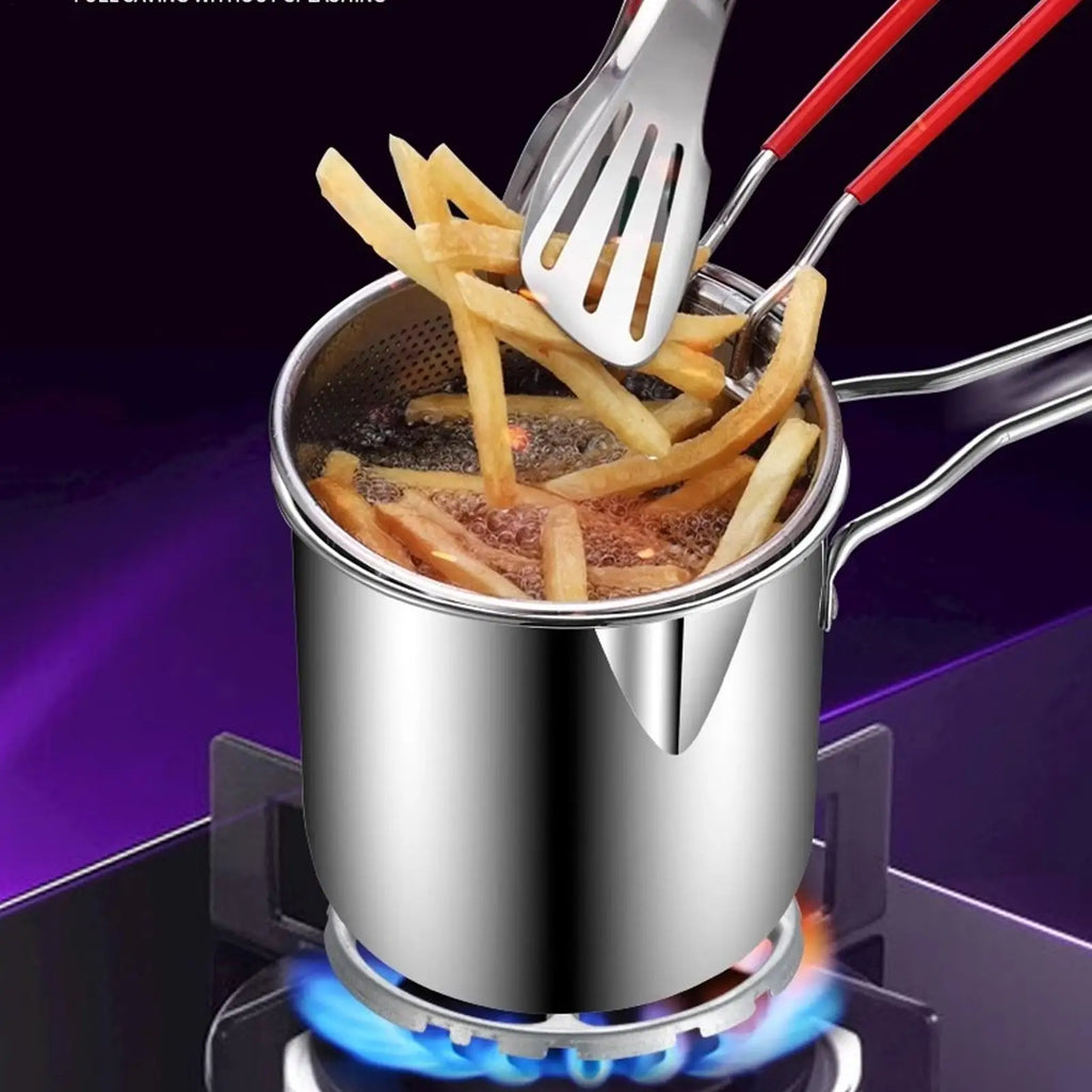 Stainless Steel Deep Fry Pot with Basket & Lid | Space-Saving