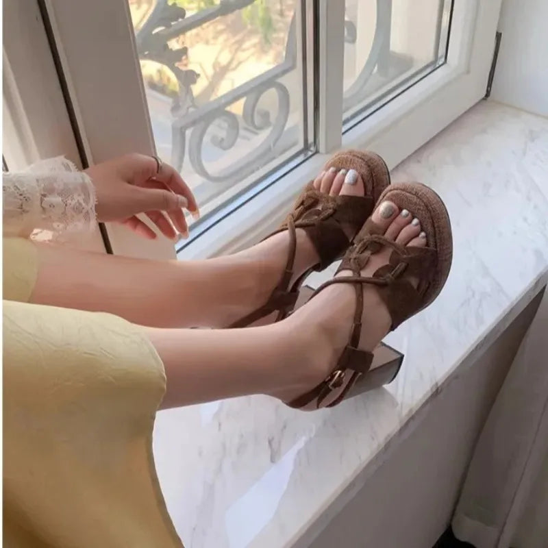 Women's Square Toe High Heel Sandals | Buckle Strap Party Shoes