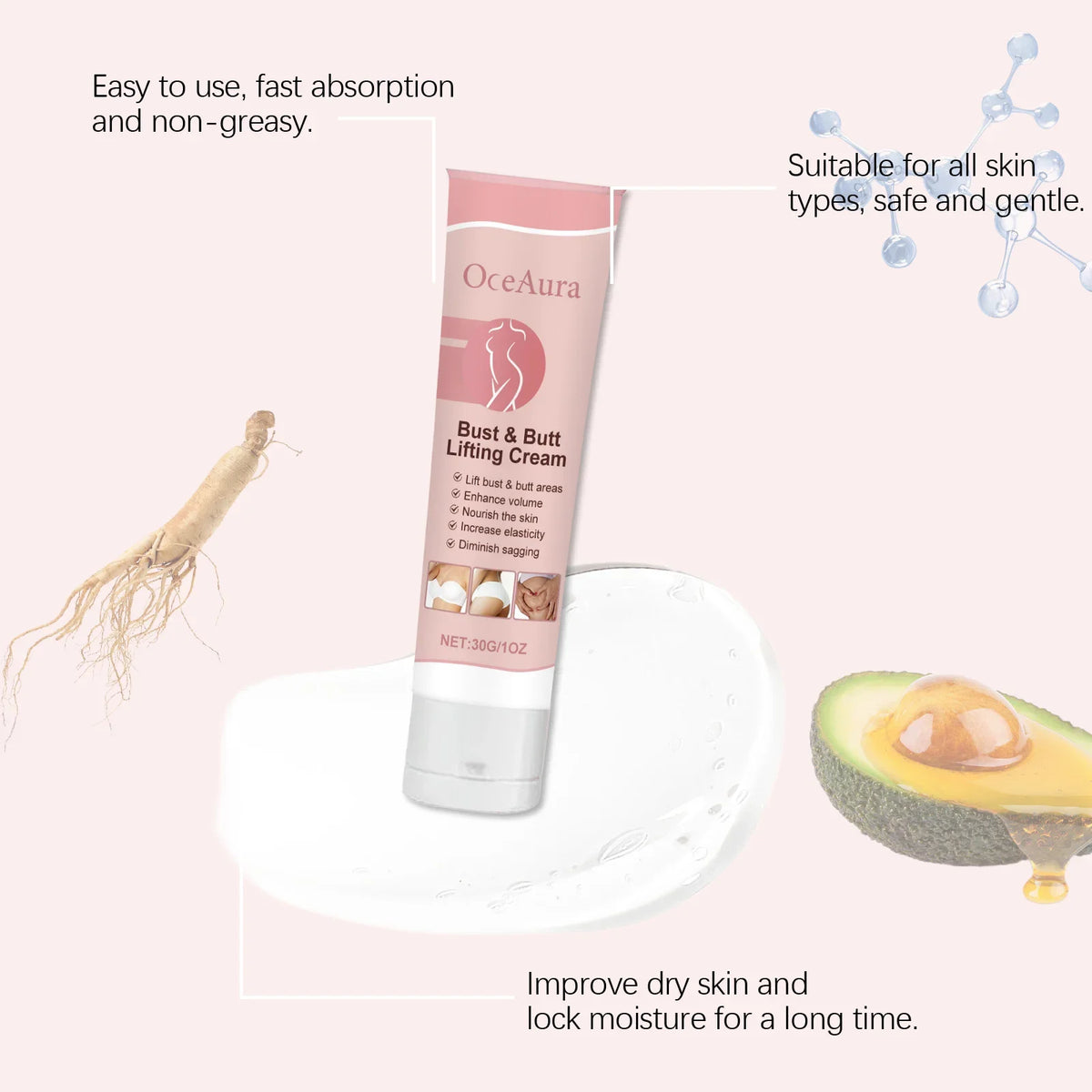 OceAura Bust & Hip Firming Cream | Moisturizing Body Nourisher