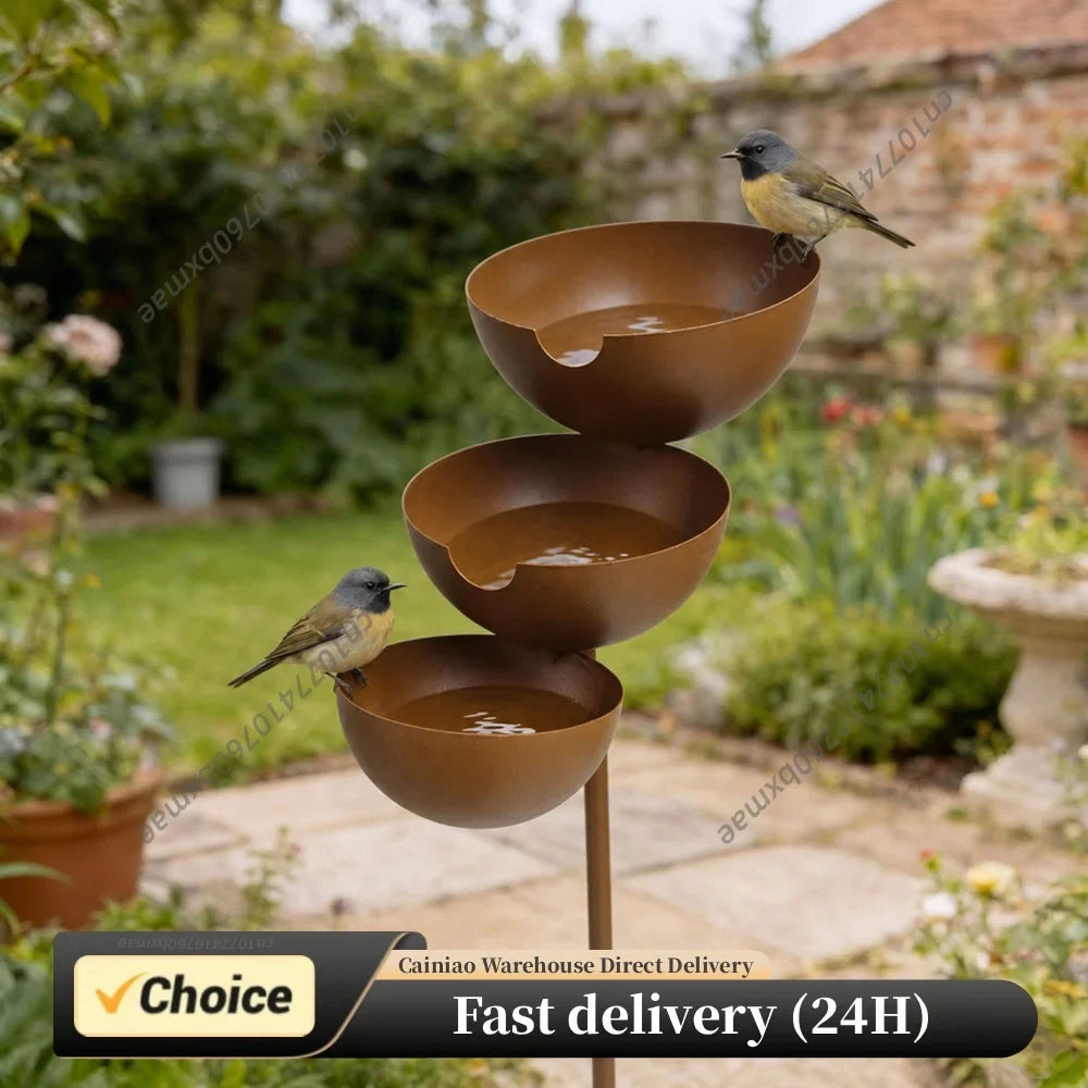 1 Metal Bird Bath Water Station Outdoor Garden Decor Iron Feeder