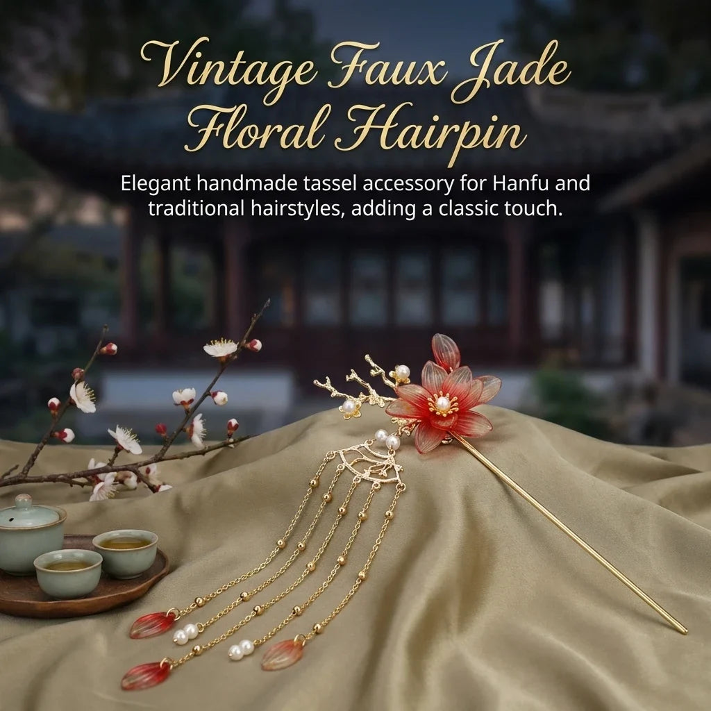 Retro Floral Tassel Hairpin Set | Hanfu Hair Accessory for Women