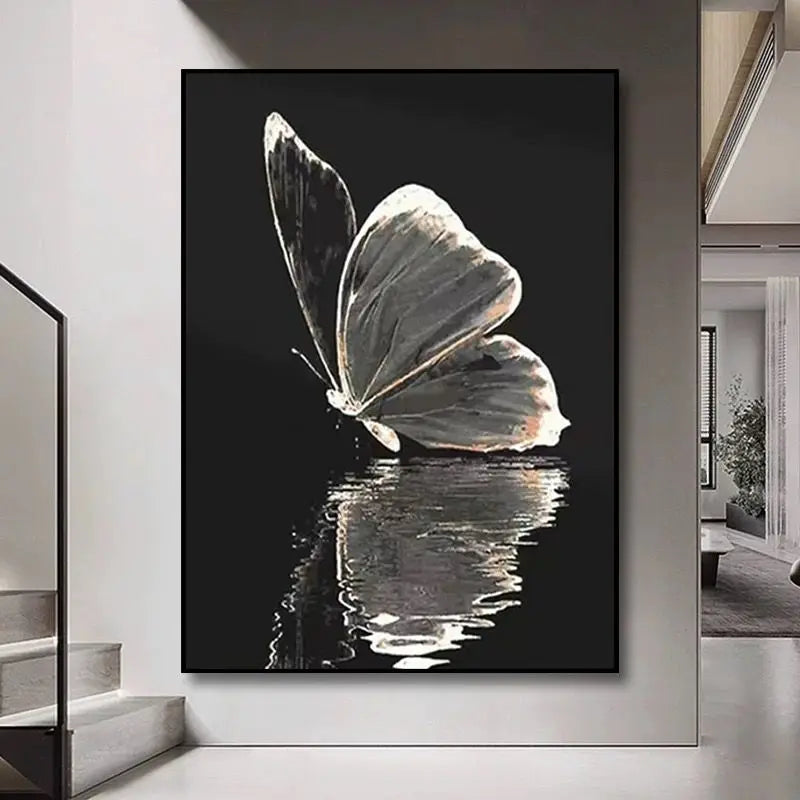 White Butterfly Hand-Painted Oil Painting on Canvas Wall Art