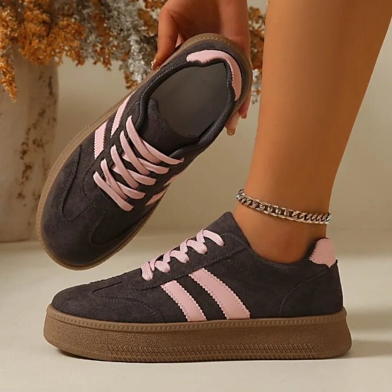 Women's Suede Platform Sneakers – Non-Slip Lace-Up Casual Shoes