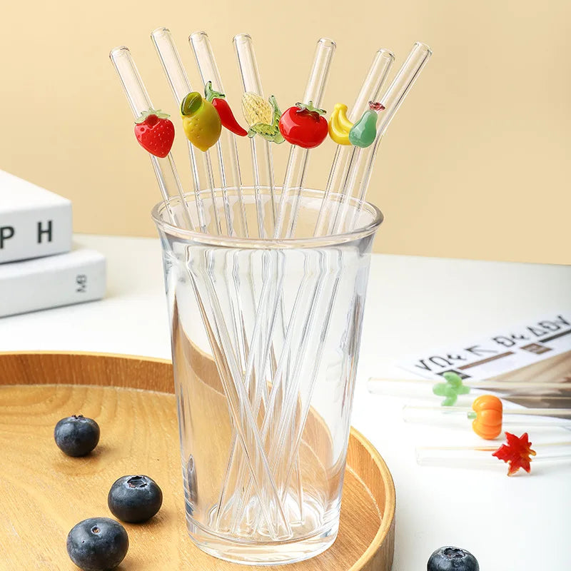 Fruit Series Glass Straw Reusable Drinking Straws Heat-resistant