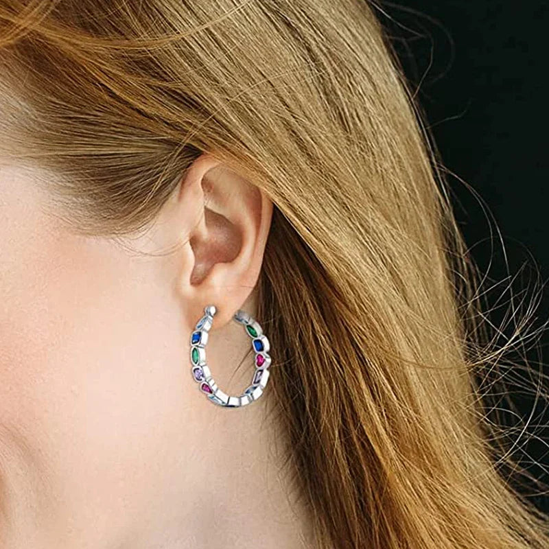 Huitan Cubic Zirconia Hoop Earrings – Multi-Color Women's Fashion