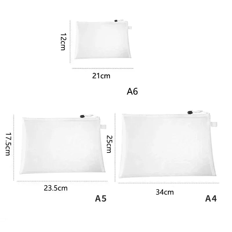 3-Pack Transparent Mesh Zipper Document Bags | Stationery