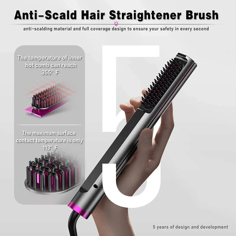 2-in-1 Negative Ion Hair Straightener Brush & Curling Comb