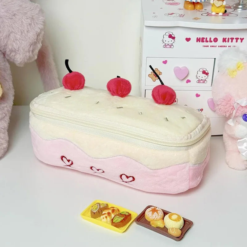 Sweet Plush Cherry Cake Shaped Storage Pouch Large Capacity