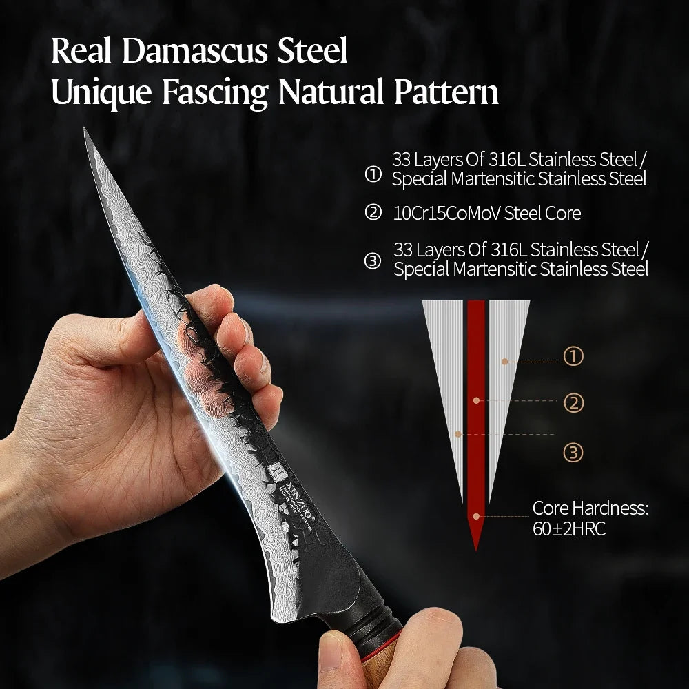 XINZUO 7.5" Damascus Steel Fillet Knife – 67-Layer Forged Blade