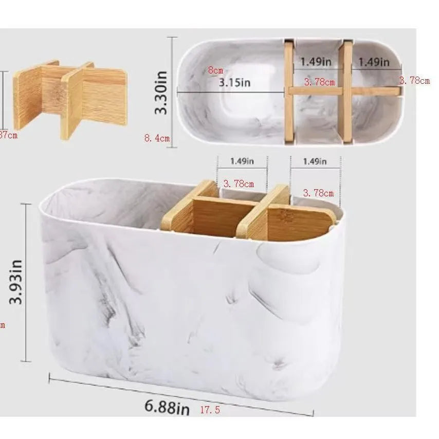 5-Slot Bamboo Toothbrush Holder | Bathroom Counter Organizer