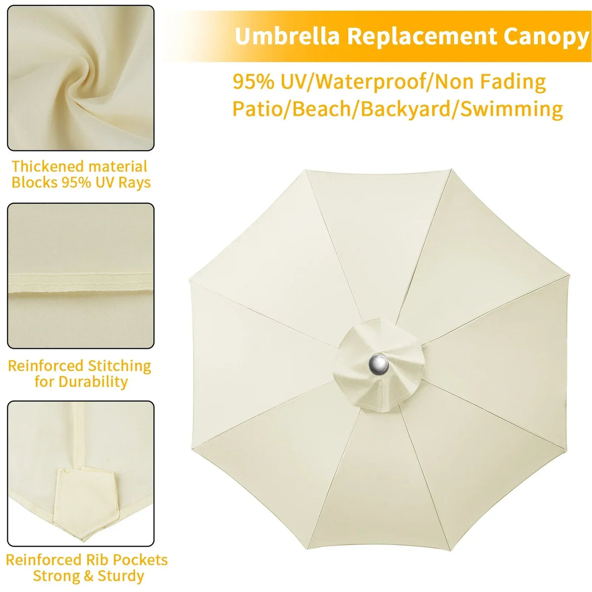 Patio Umbrella Replacement Canopy Cover – 6 & 8 Rib, 2m–3m