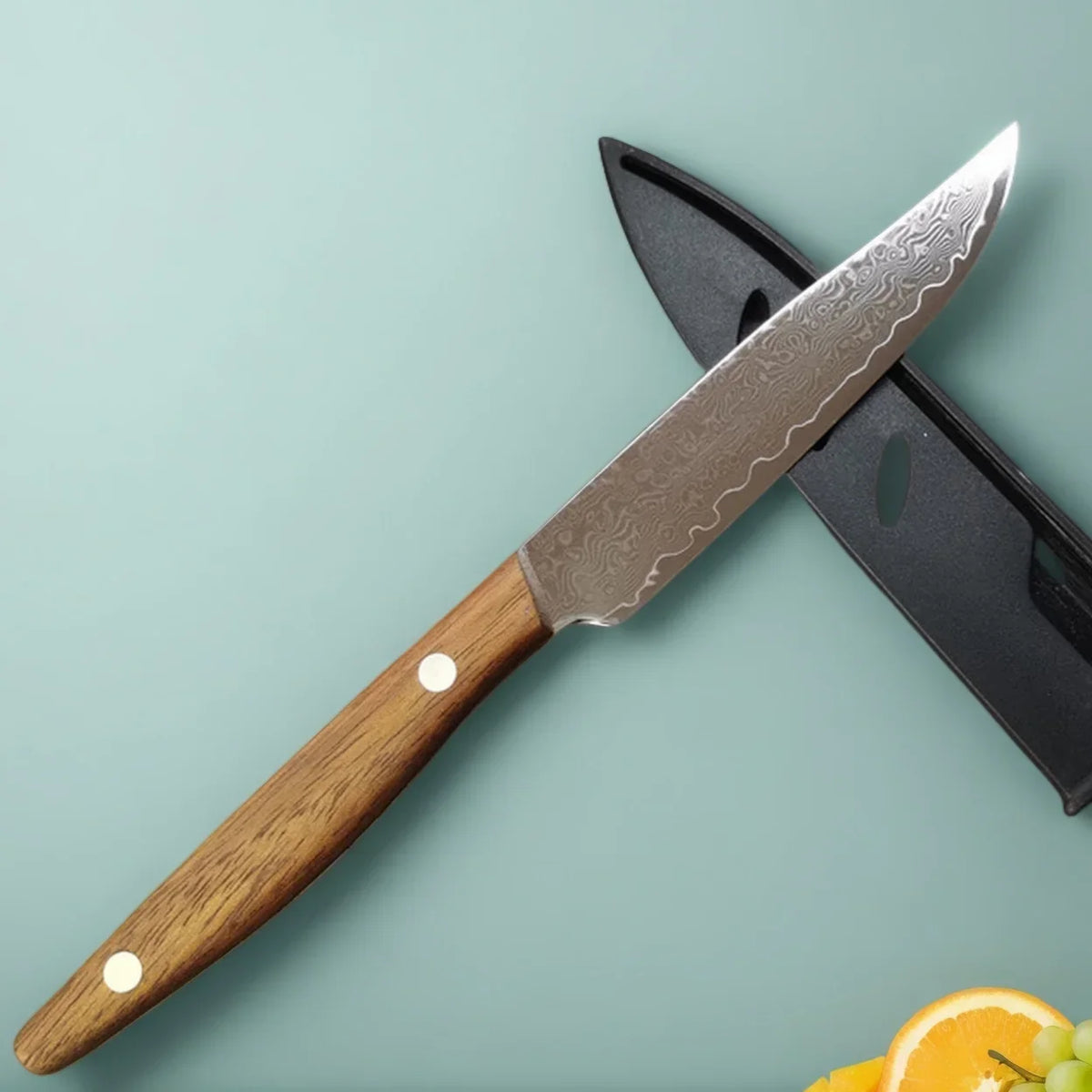 4-Inch Damascus Steel Paring Knife with Wood Handle & Cover