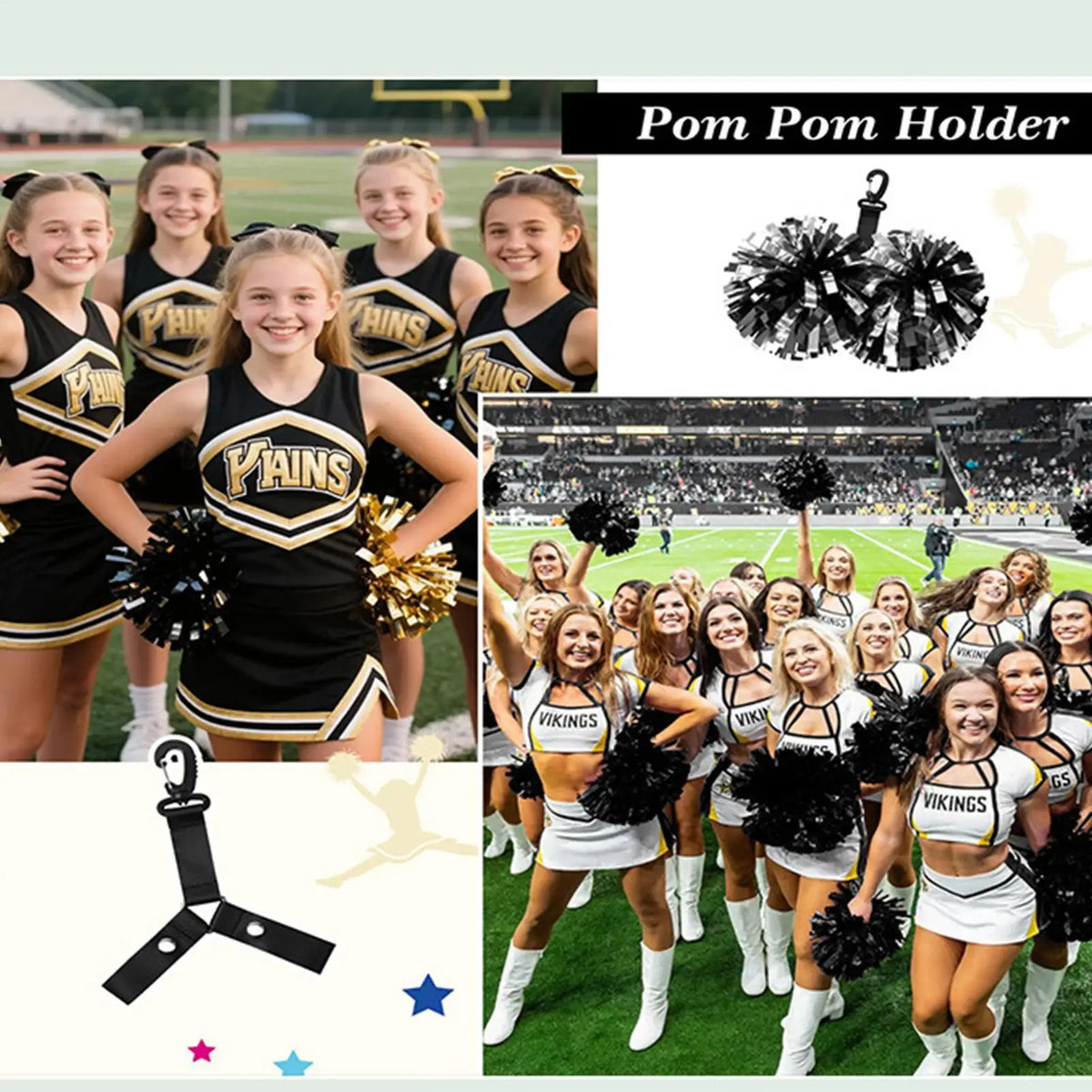 Cheerleading Pom Holder Cheer Bag Organizer with Snap Button