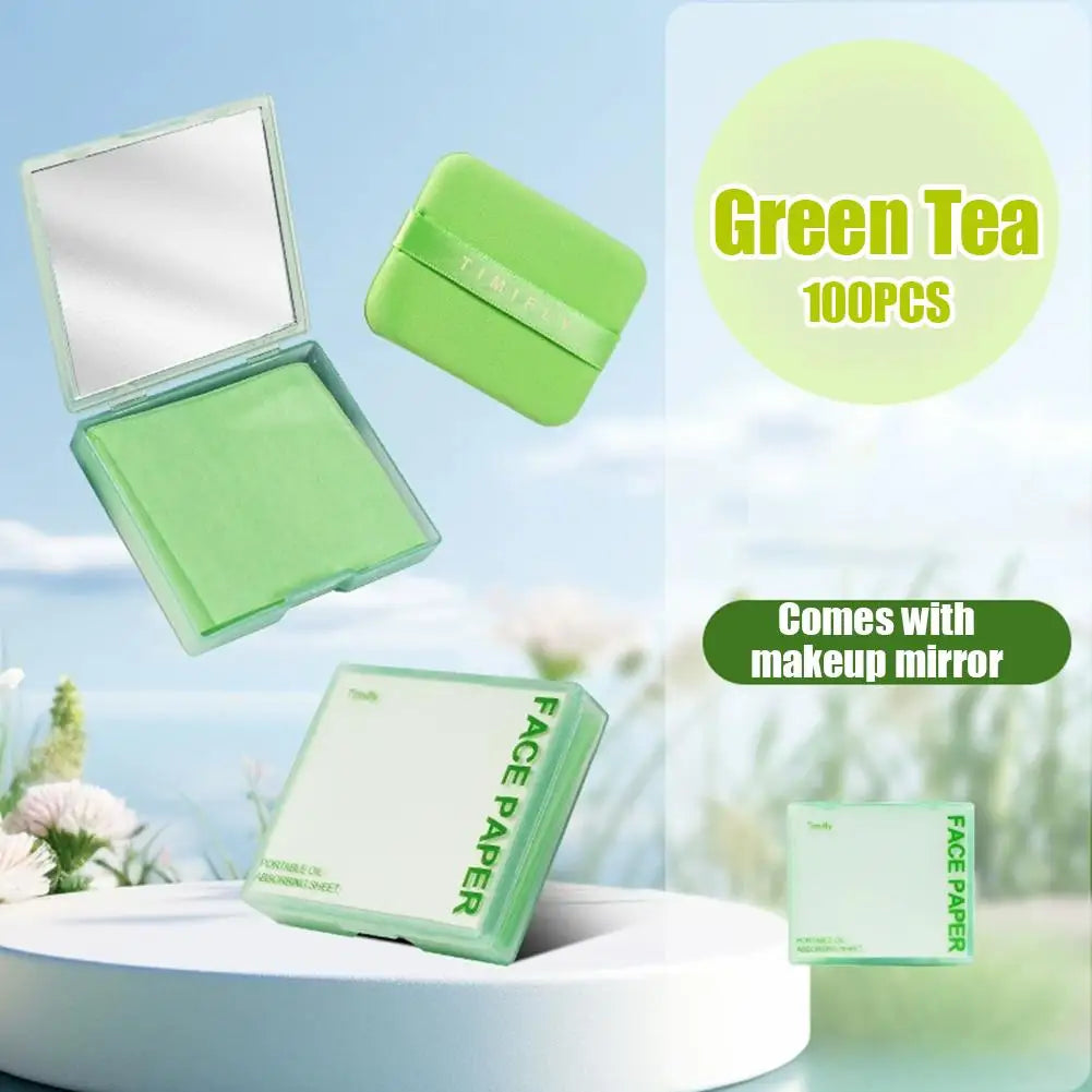 Oil Blotting Sheets for Oily Skin with Mirror & Puff – 100 Pack