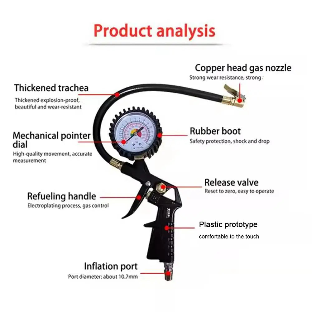 220 PSI Tire Pressure Gauge Gun for Car, SUV & Motorcycle