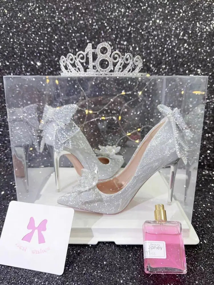 Crystal Bow Stiletto Heels – Women's Bridal Wedding Pumps