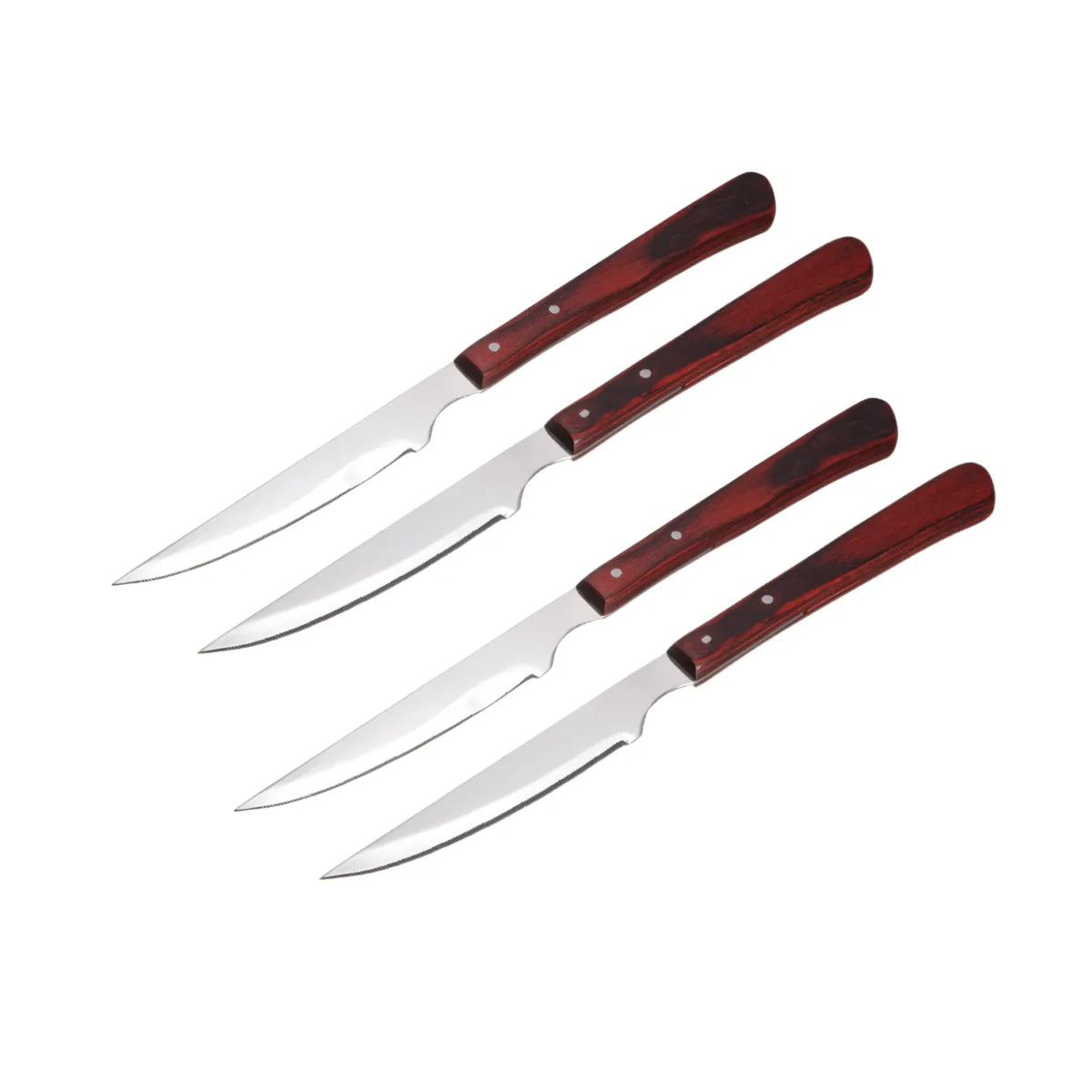 Serrated Steak Knife Set – Stainless Steel & Redwood Handle (1–12 Pc)