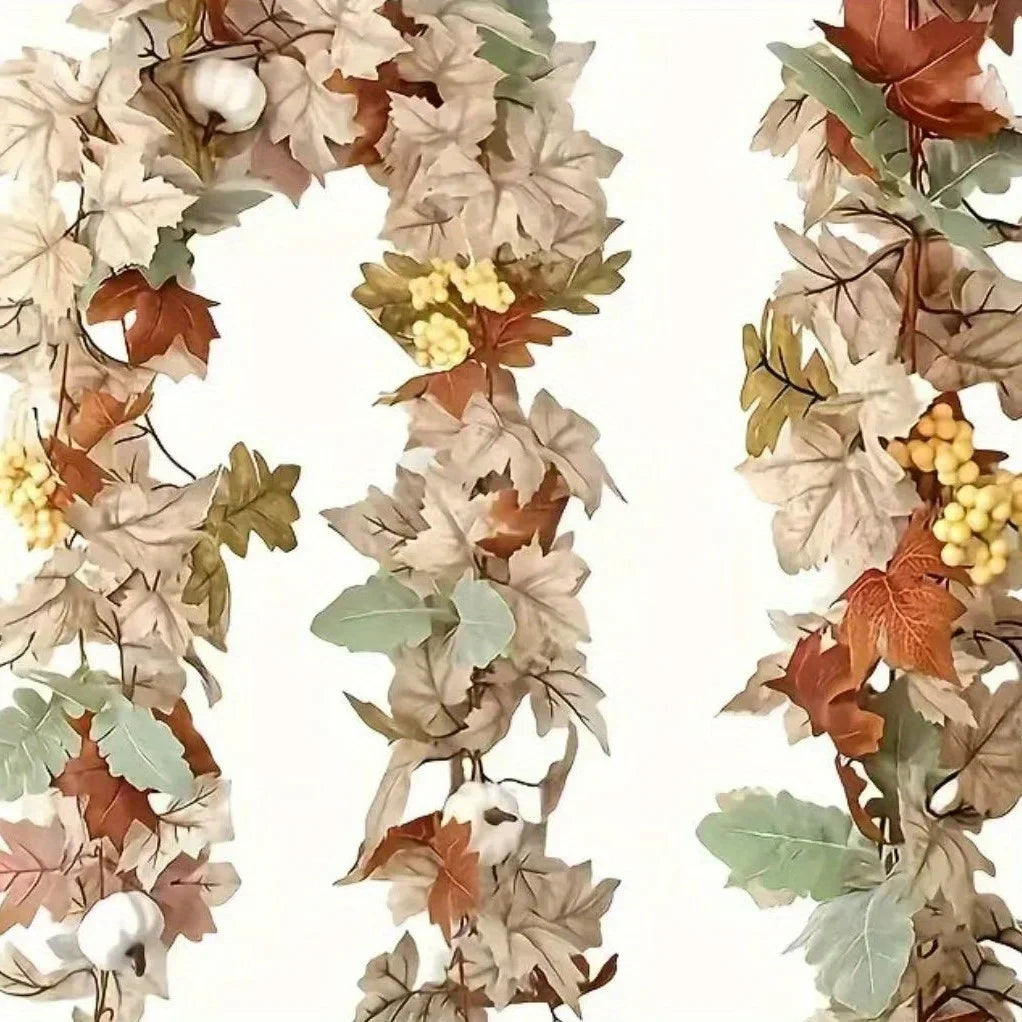 Autumn Maple Leaf & Pumpkin Wreath Set of 2 – Fall Décor