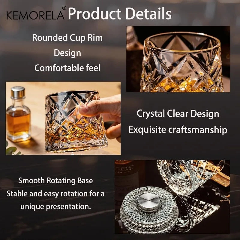 360° Rotating Whisky Glass – Crystal Tumbler Gift for Men