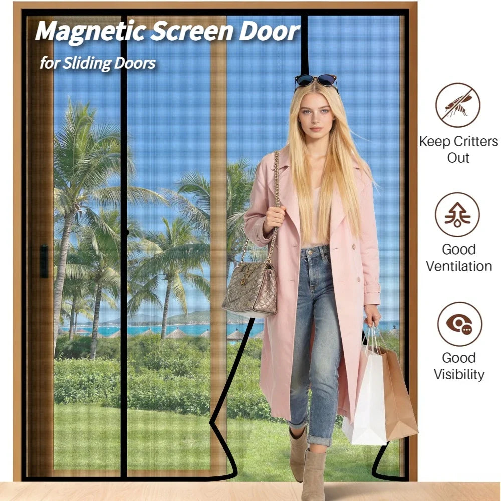 Double Door Magnetic Screen Door | Self-Closing Fiberglass Mesh