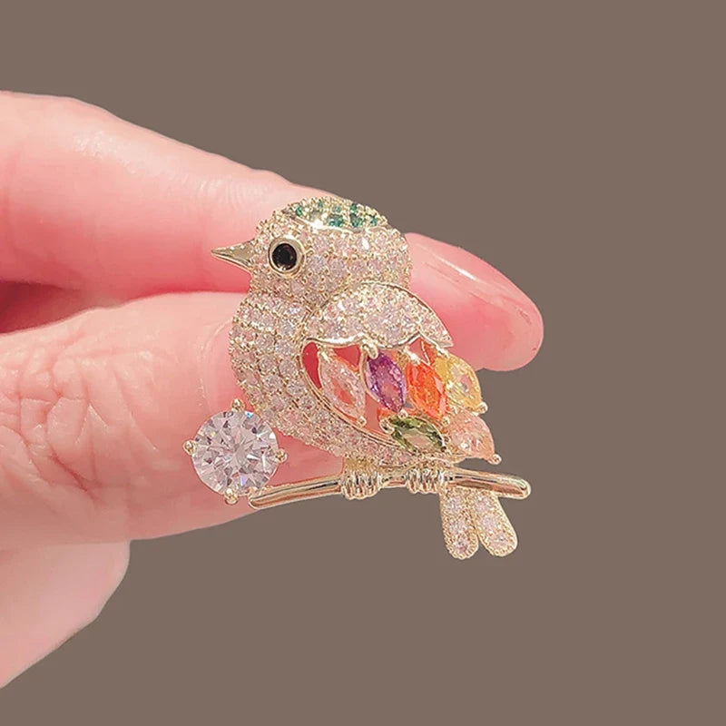 Crystal Rhinestone Bird Brooch Pin – Animal Badge for Women