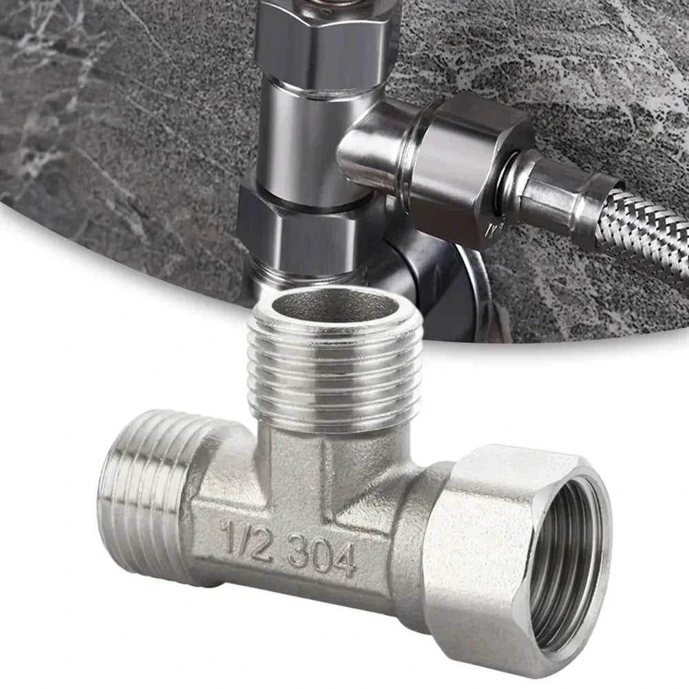 G1/2" Stainless Steel Three-Way T-Adapter Diverter Valve | Bidet & Shower