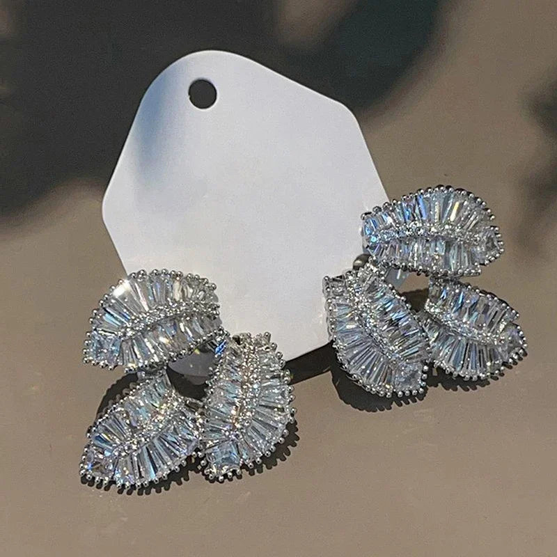 Huitan Leaf Drop Earrings – Cubic Zirconia Fashion Jewelry