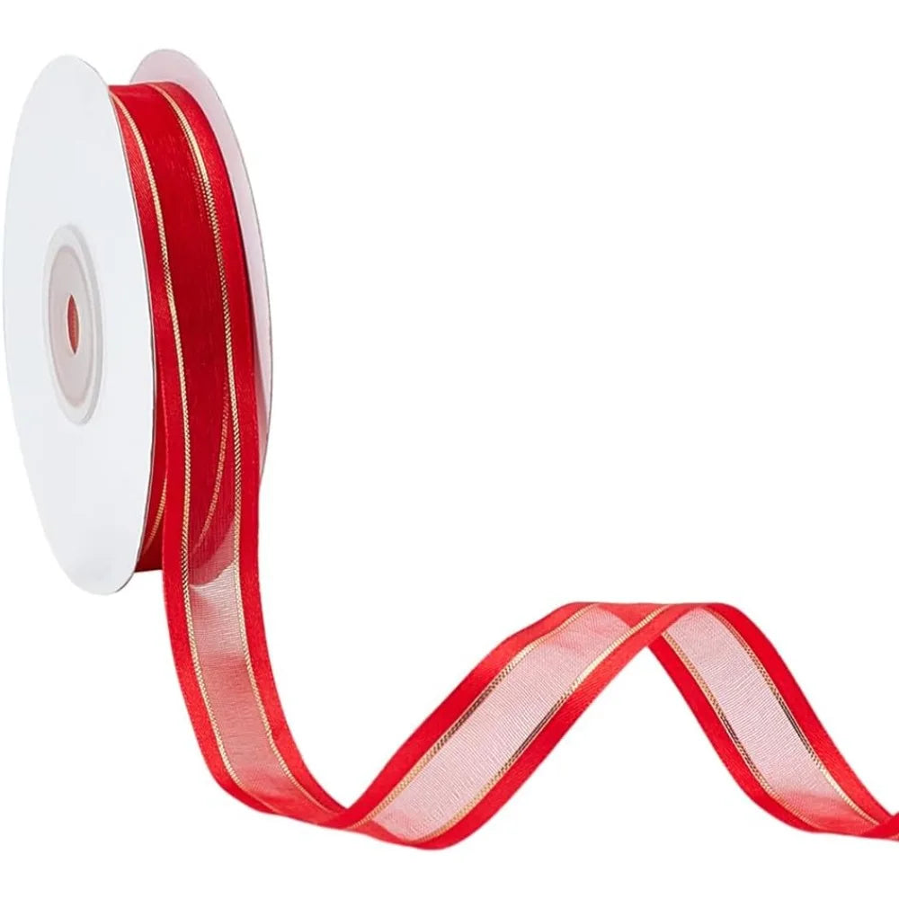 Red Sheer Organza Ribbon 5/8" x 24 Yards – Metallic Polyester