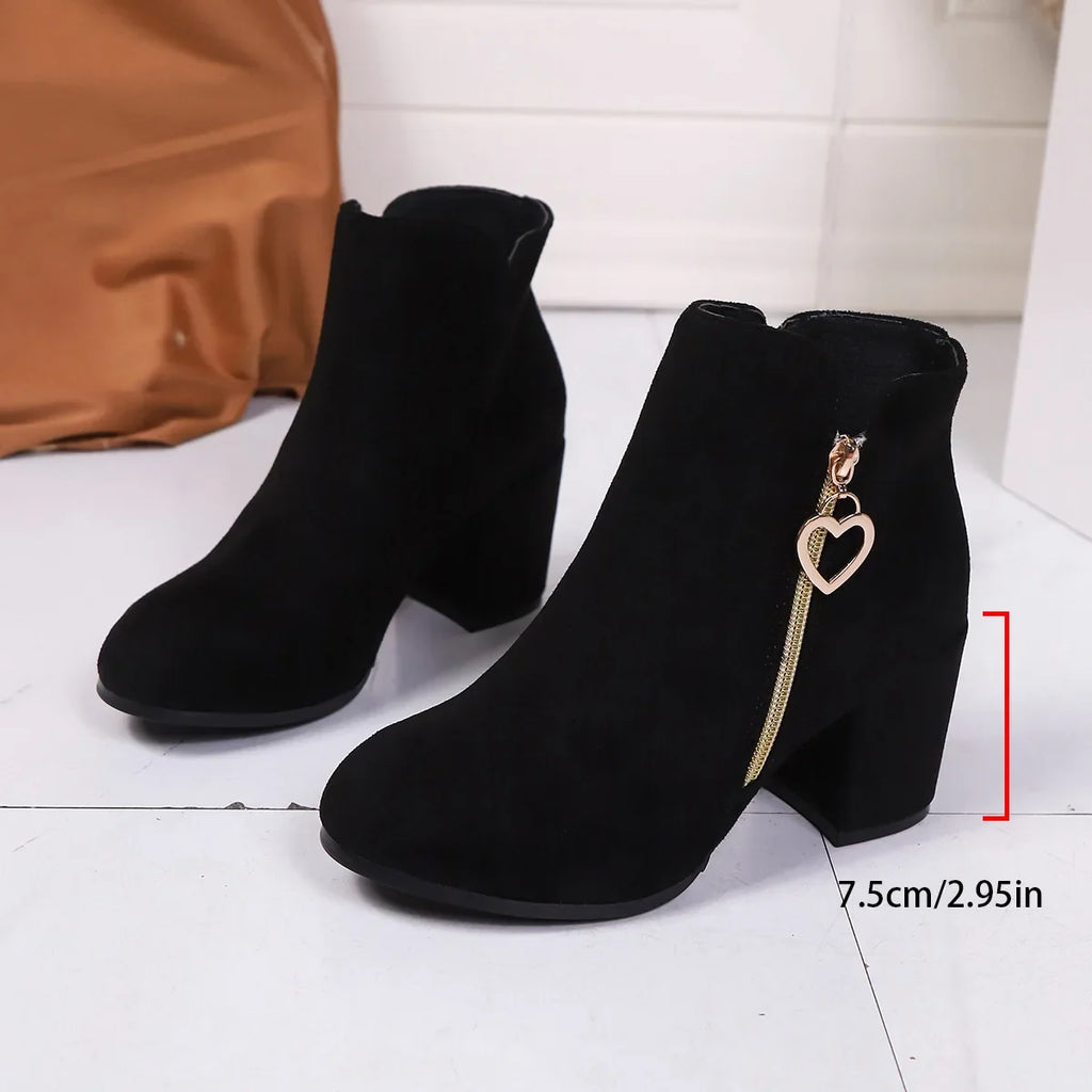Women's Retro Block Heel Ankle Boots – Suede Zip Style