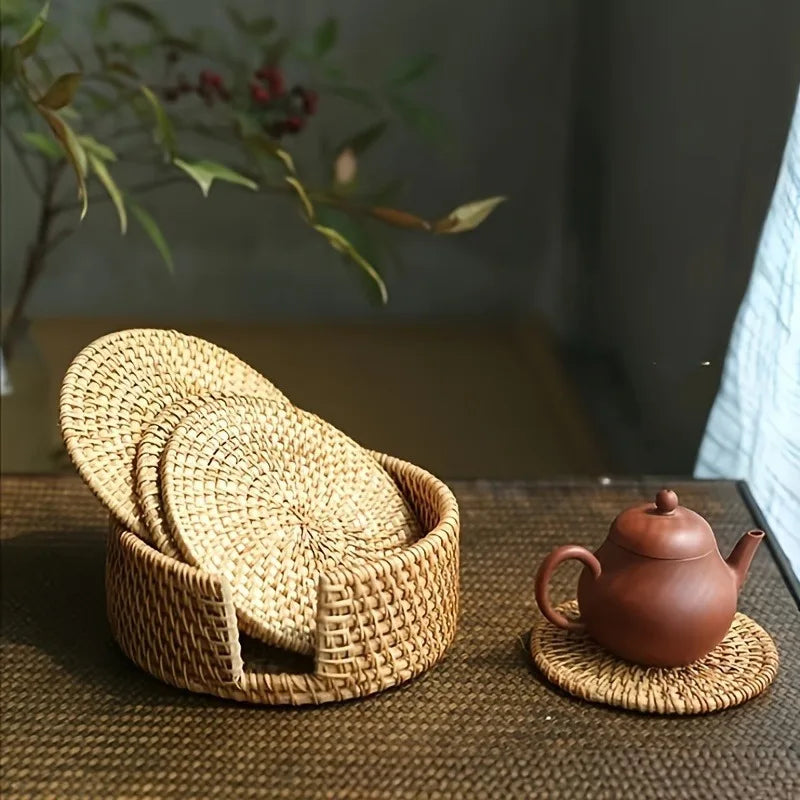 1 Handcrafted Rattan Coaster Autumn Vine Design Heat-resistant Pot