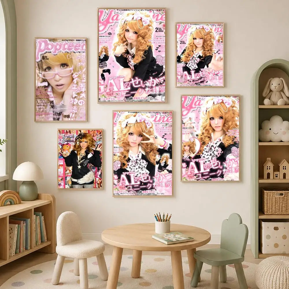 Y2K Gyaru Girl Self-Stick HD PVC Wall Art Poster | Waterproof
