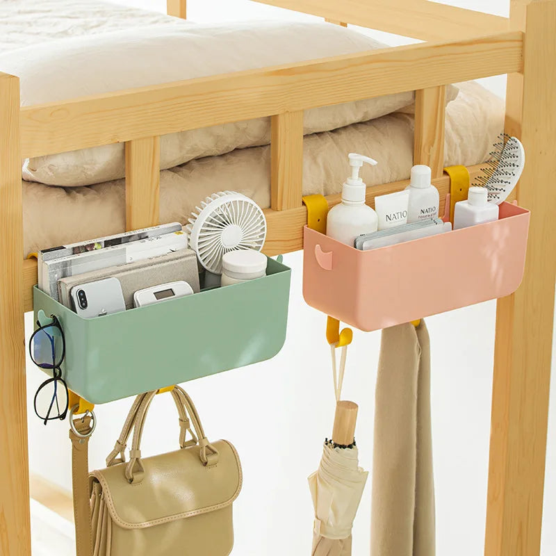 Hanging Bedside Organizer Storage Bed Shelf 2 Hooks Box Dorm Rooms