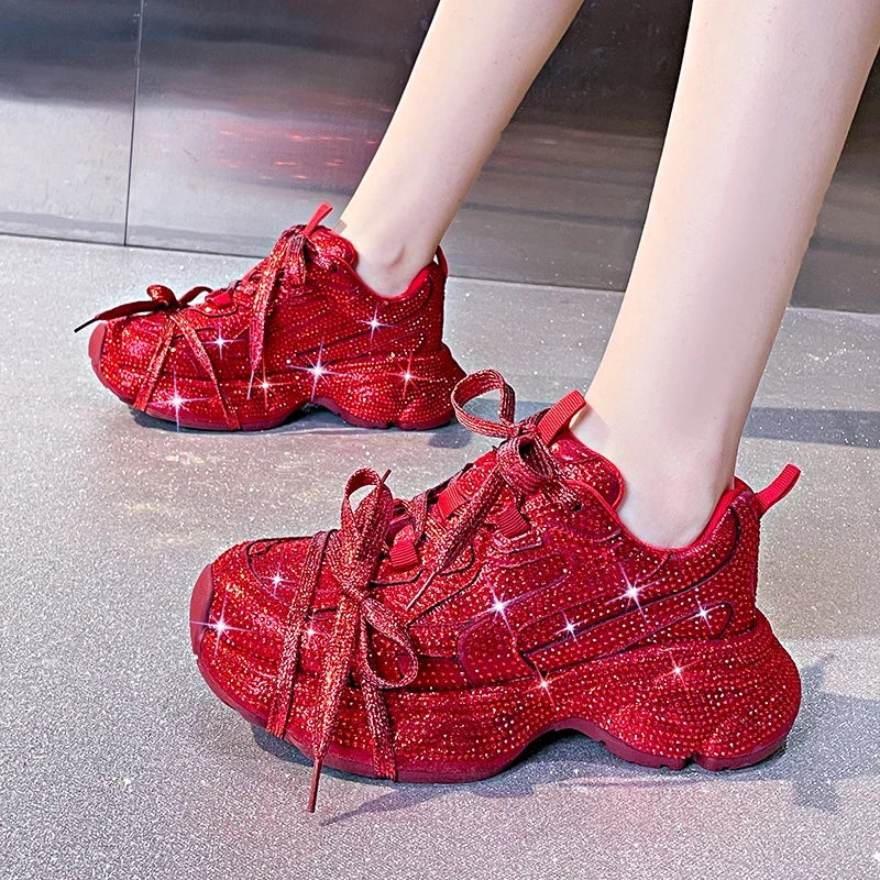 Women's Luxury Bling Platform Sneakers – Lace-Up Sport Shoes