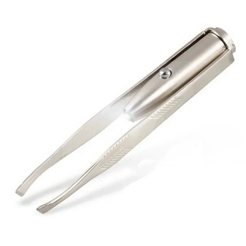 LED Lighted Eyebrow Tweezers | Slant Tip Stainless Steel Set