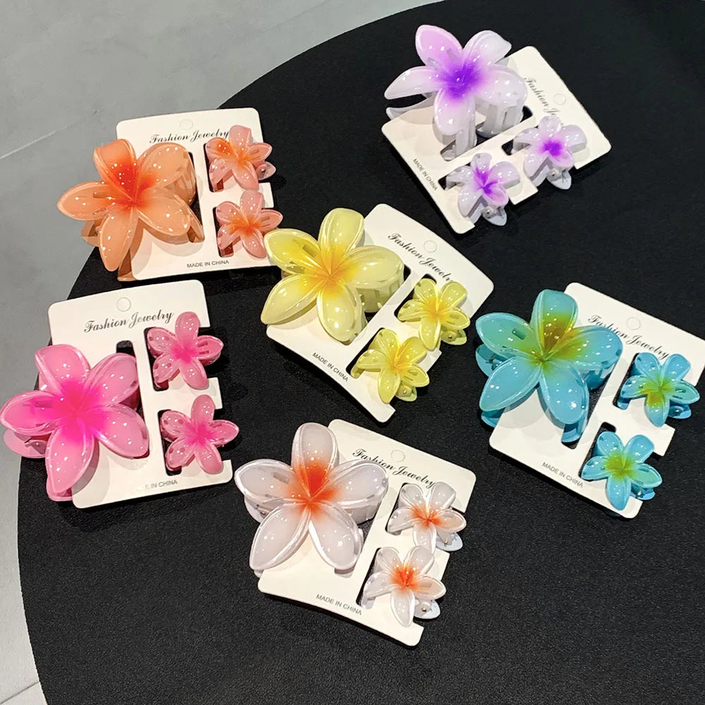 3-Pack Hawaiian Plumeria Flower Hair Claw Clips | Gradient Set