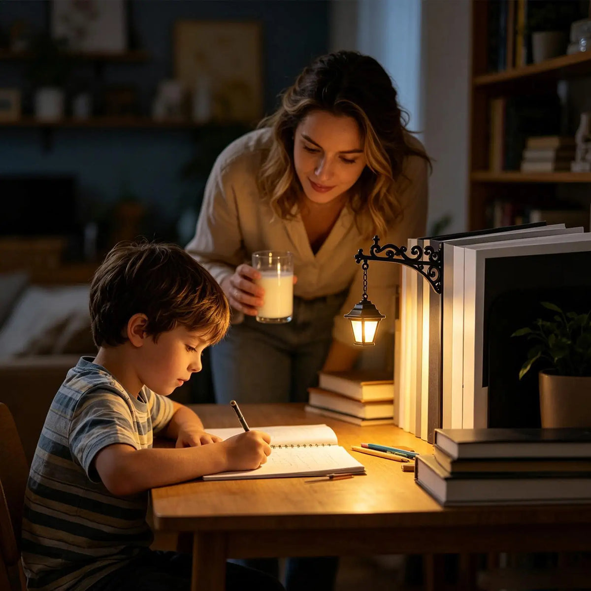 LED Vintage Lantern Bookshelf Lamp | Warm Glow Bookend Light