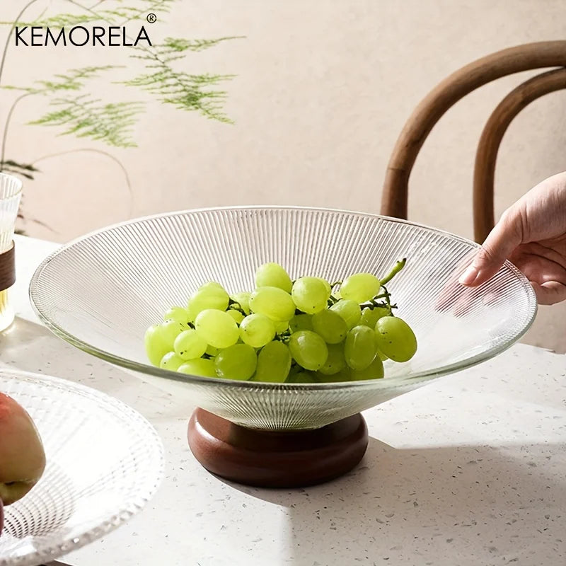 Creative Glass Fruit & Candy Plate with Wooden Base | KEMORELA