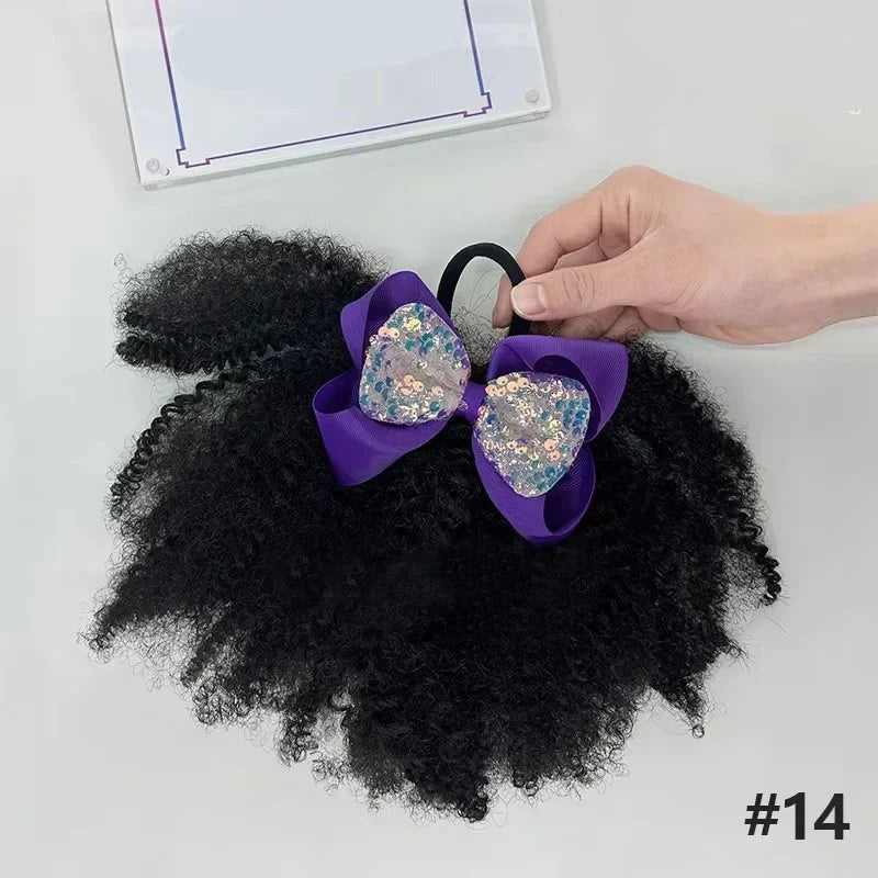 Kids Afro Puff Hair Buns 2pcs | Kinky Curly Elastic Girls