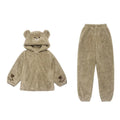 Bear Ear Hooded Pajama Set – Cozy Coral Fleece Women's Sleepwear